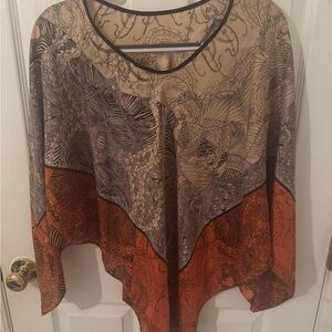 Womens Beige and Orange Poncho/Scarf